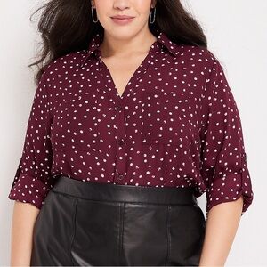 2/$25 MAURICES Plus Size Winona Polka Dot Button Down Blouse Size 1X